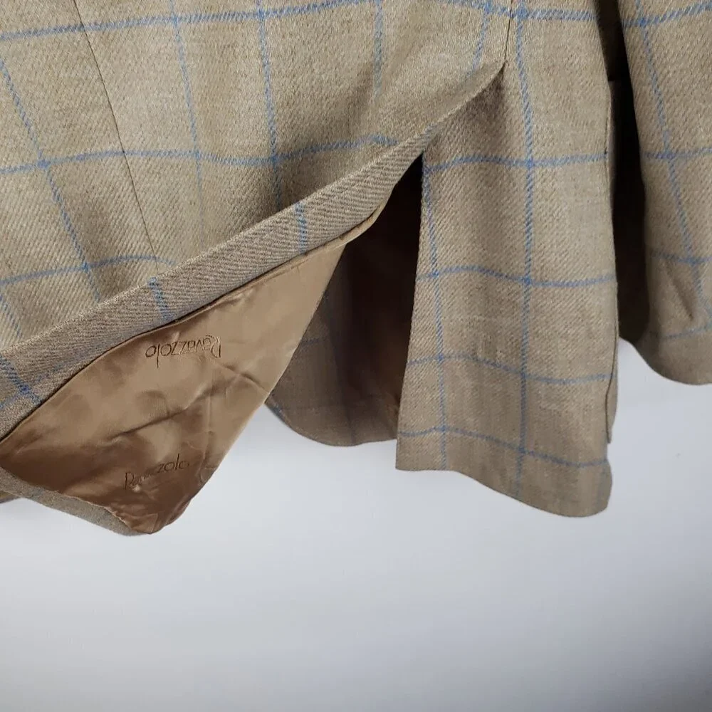 Ravazzolo Beige Plaid Wool Cashmere Three Button Blazer Jacket Mens 52/US 42